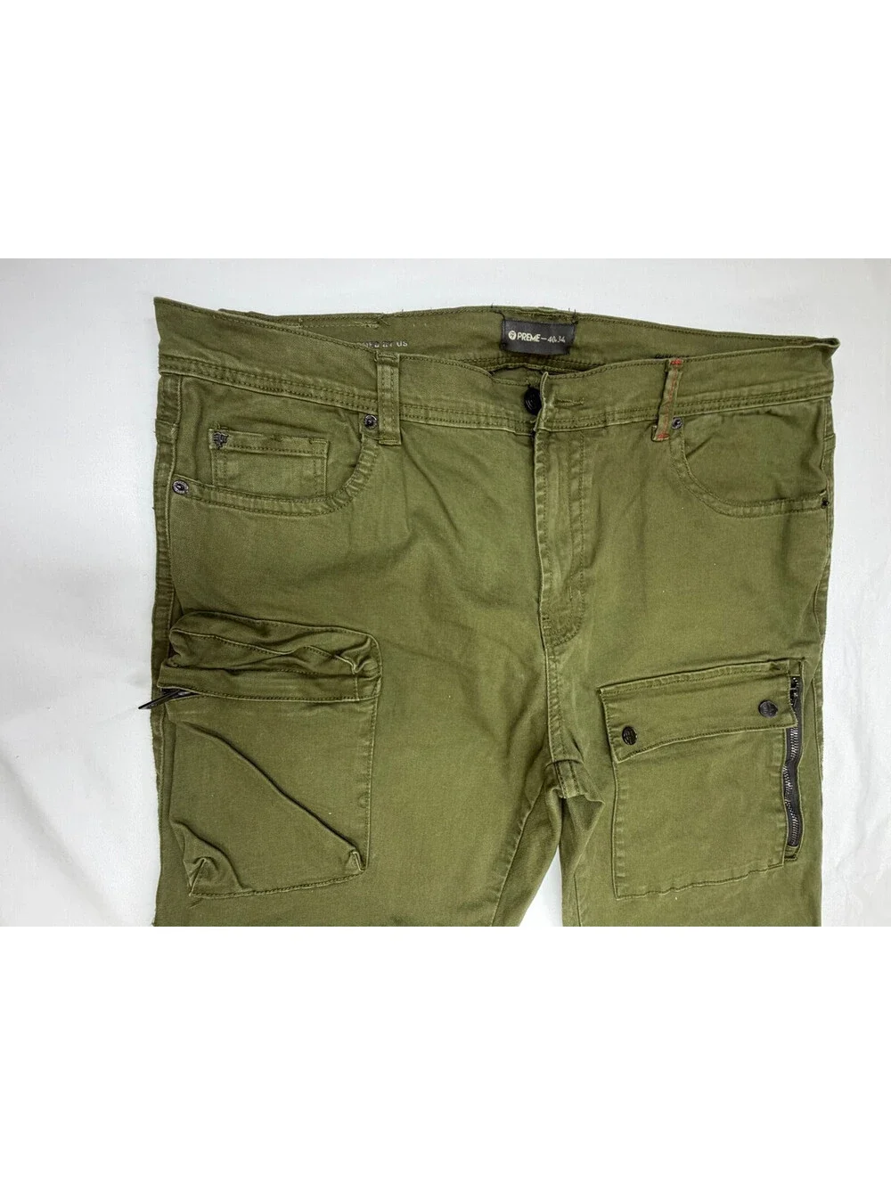 Preme Men's Jeans Straight Mid Rise Denim Cargo Pocket Solid Size 40 Green